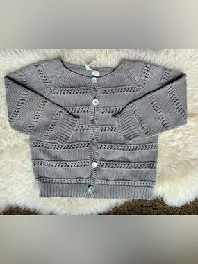 Kids Knit Button-Up Cardigan Sweater in Light Gray